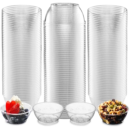 Clear Mini Plastic Bowls - 6 Oz Disposable Premium Hard Plastic Dessert Bowls for Serving, Weddings, Catering, Parties, Ice Cream, Salsa Home or Event Party Supplies